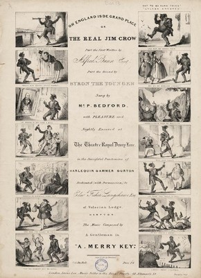 Music sheet, The Real Jim Crow performing at Drury Lane Theatre, about 1830