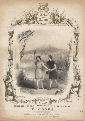 Acis and Galatea music sheet cover, printed by Jefferys and Nelson, Drury Lane Theatre, London, mid 19th to late 19th century
