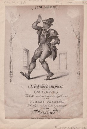 Music sheet cover, Jim Crow performing at Surrey Theatre, July 1836