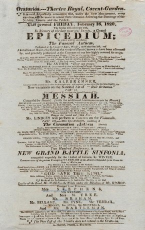 Playbill for Commemoration Concert, Covent Garden Theatre, London, 1820