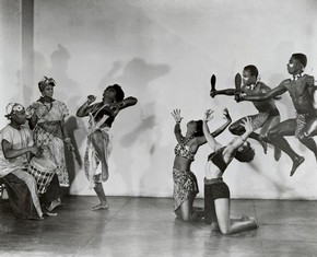 Pearl Primus and Group Dance company, black and white photograph, 1951