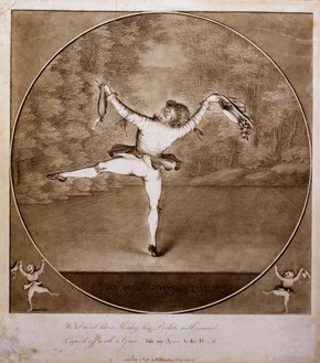 Print of Auguste Vestris, engraving and aquatint, late 18th century. Museum no. E.4966-1968