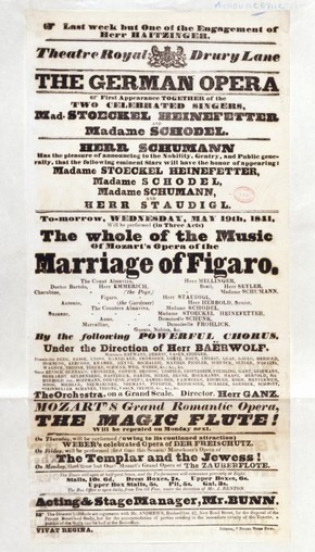 Playbill for Mozart's The Marriage of Figaro, Drury Lane Theatre, London, May 1841