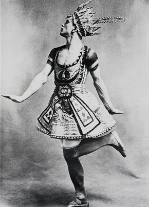 Nijinsky in Le Dieu Bleu, early 20th century, black and white photograph, reproduced in the book Diaghilev and the Ballets Russes by Boris Kochno, Harper & Row, 1970