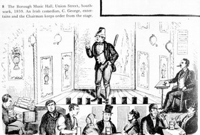 The Borough Music Hall, photographic reproduction of a b/w newspaper print, around 1859