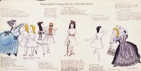 Madame Taglioni's Dancing Class, ink and watercolour on paper, late 19th century