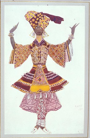 Costume design for a Temple Servant reproduced in the book The Decorative Art of Leon Bakst, London: The Fine Art Society, 1913. Museum no. ND699. B169