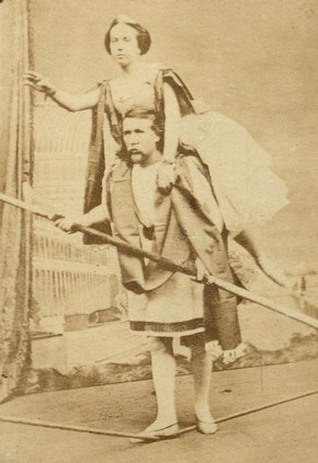 Charles Blondin carrying Mrs Blondin, mid 19th century