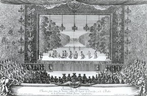 Engraving of the ballet La Princess d'Elide, Palace of Versailles, Paris, published in 'Les Plaisirs de L'Isle', Paris, 1673-4