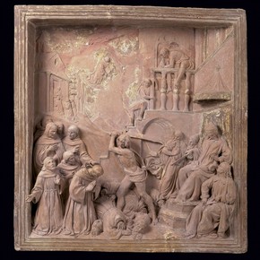 Terracotta pulpit relief depicting the Martydom of the Franciscan Friars, by Benedetto da Maiano, Italy, 1480-81. Museum no. 241-1889