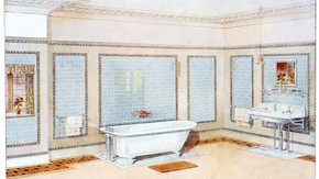 A bathroom, about 1910. Museum no. E.2017:78-1990