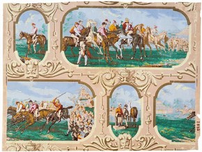 Wallpaper with design of framed horse-racing scenes, about 1870-80. Museum no. E.1819-1934