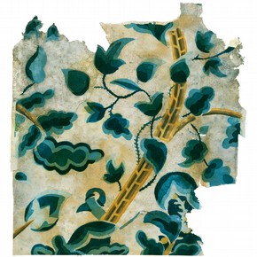 Fragment of wallpaper imitating crewel-work embroidery, probably about 1715-30. Museum no. E.517, 517A-1964