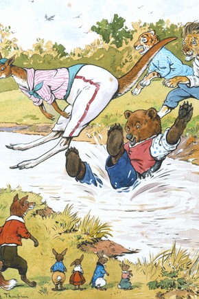 'The Animals Jump the Stream', watercolour by G. H. Thompson, UK, 1890s. Pressmark RENIER.370