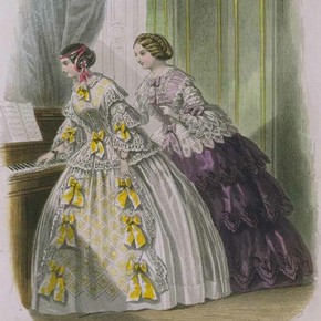 Fashion plate, from the Petit Courrier des Dames, July 1855