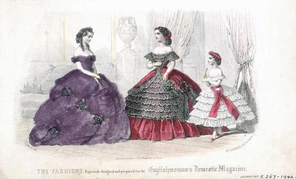 Fashion plate, from Englishwoman's Domestic Magazine, 1865.
