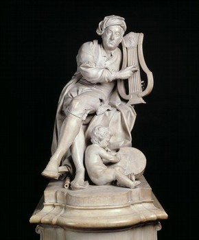 Handel by Louis Francois Roubiliac, white marble statue, England, 1738. Museum no. A.3-1965