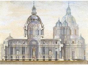 Drawing of designs for the interior of the Church of The Order of The Holy Spirit, Paris, France, by Juste-Aurele Meissonnier, 18th century. Museum no. 9085