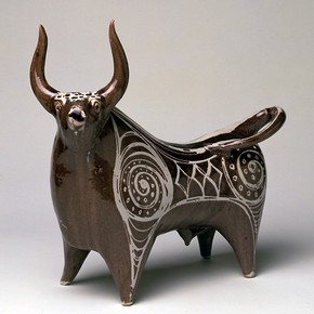 Figure of a bull, Michael Cardew, 1954, United Kingdom. Museum no. CIRC.57-1954