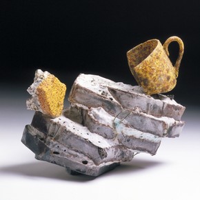 Gillian Lowndes, 'Cup on Base', stoneware with metal elements, height 180mm, width 233mm, 1986. Museum no. C.39-1987