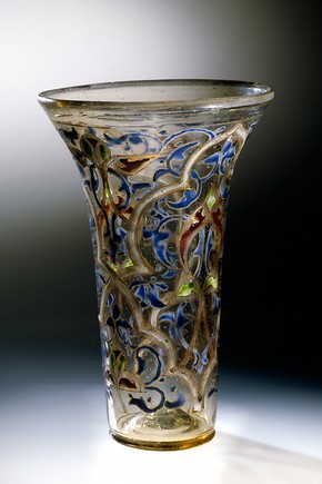 The Luck of Edenhall. Gilt and enamelled clear glass, Syria, 13th century. Museum no. C.1-1959