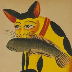 A cat with a fish in its mouth, about 1890, Museum no. IS.261-1955