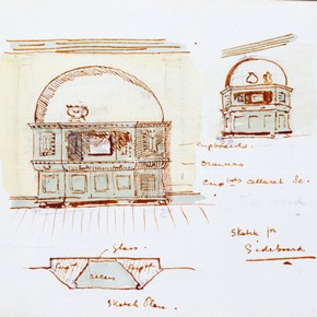 Sketch for a sideboard, Edwin Landseer Lutyens, 1891. Museum no. E.1:36-1991 (click image for larger version) 