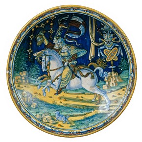 Maiolica dish, painted by Jacopo, Caffaggiolo, Italy, about 1510. Museum no. C.2151-1910