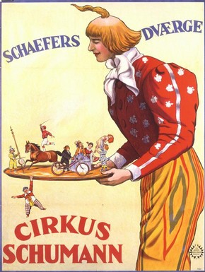 Circus memorabila poster, 'Cirkus Schumann: Schaeffers Dvaerge', printed by Adolph Friedlander, Hamburg, Germany, 1926