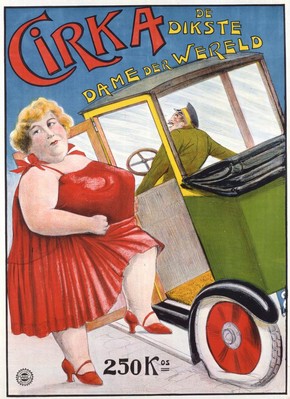 Circus memorabilia poster, 'Cirka : De Dikste Dame der Wereld', printed by Marc, Brussels, Belgium, 1928