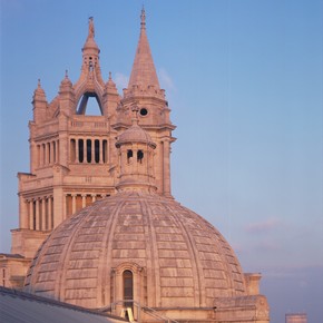 Exterior of the Victoria & Albert Museum showing a view of the south-west tower and the main tower, London, England, UK, 1986.