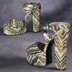 Lurex platform sandals, by Emma of London for Biba, 1972-3, UK. Museum no. T.460-1988