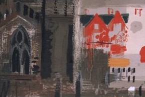 'Northern Cathedral', furnishing fabric, John Piper, 1961. Museum no. CIRC.586-1963