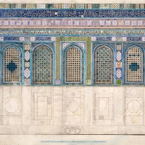 Ernest Richmond, Tile decoration of the Dome of the Rock, Jerusalem, watercolour. Museum no. E.2023-1924