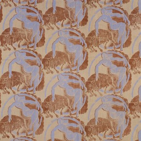 'Europa and the Bull', lino printed linen furnishing fabric, by Frank & Mary Dobson, London, UK, 1938. Museum no. CIRC.104-1939