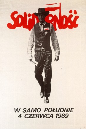 'High Noon 4 June', lithograph election poster by Tomasz Sarnecki, Poland, 1989. Museum no. E.3125-1990