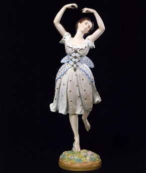 Statuette figure of ballerina Emma Livry (1842 - 63) as Farfalla in Le Papillon (The Butterfly), Jean-Auguste Barre (1811 - 96), French, 1861. Museum no. S.868-1981