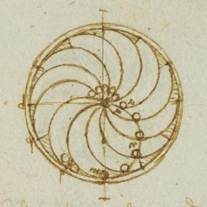 Leonardo da Vinci, 'Study in Perpetual Motion' (detail), Forster Codex, Volume II-2, 91v, 1495-97. Museum no. F.141 Volume II-2 V91 (Forster)