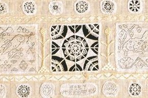 Sampler, Mary Tredwell, 1739. Museum no. T.608-1974. Bequeathed by Mary Blanche Dick