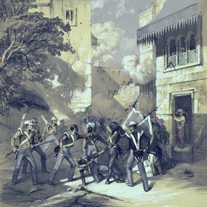 'The capture of two Sikh standards', illustration from 'Mooltan' by John Dunlop, London, 1849. NAL no. 59.D.15
