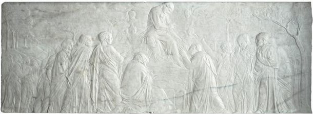 Marble relief depicting The Ascension with Christ giving the keys to St Peter, by Donatello, Florence, Italy, about 1428–30. Museum no. 7629-1861