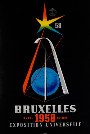 Poster for the Exposition Universelle, Brussels 1958, colour offset lithograph by Leo Marfurt, 1958. Museum no. E.287-2006