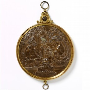 Bronze mirror inlaid with gold and silver, possibly by Cristoforo Foppa, known as Caradosso, Mantua or Milan, Italy, about 1495-1500. Museum no. 8717:1-1863