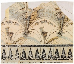 Fragment of wallpaper imitating festooned fringed drapery, about 1800. Museum no. E.1042-1925