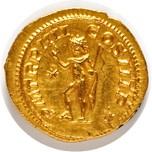 Coin depicting the sun god El-Gabal (or Baal), struck 218-222 AD. Museum no. A.695-1910