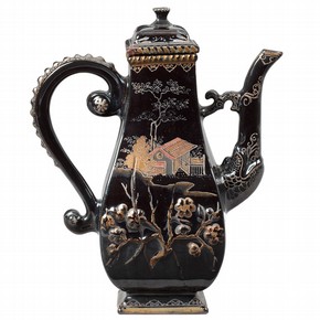 Black glazed red Böttger stoneware coffee pot, Meissen porcelain factory, Meissen, Germany, about 1710-13. Museum no. C.160-1937
