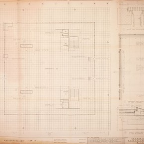 Architectural print of the plan of the Neue Nationalgalerie, Berlin, by Ludwig Mies van der Rohe, 1968. Museum no. E.3684-2007