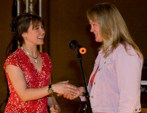 Caroline Platt receiving the Furniture award from curator, Amy Mechowski on behalf of curator Kate Hay.