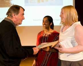 Andrew Higgens receiving the award for Asia from Mary Redfern and Sushashini Sinha