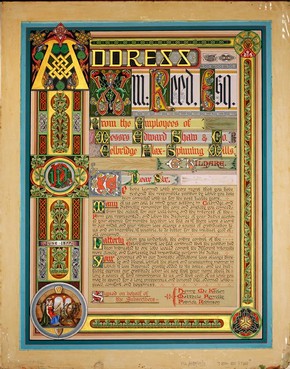 Illuminated address to William Reed, Co. Kildare, Ireland, June 1877. NAL reference no. MSL/1984/69/2, NAL pressmark: PC 1/5